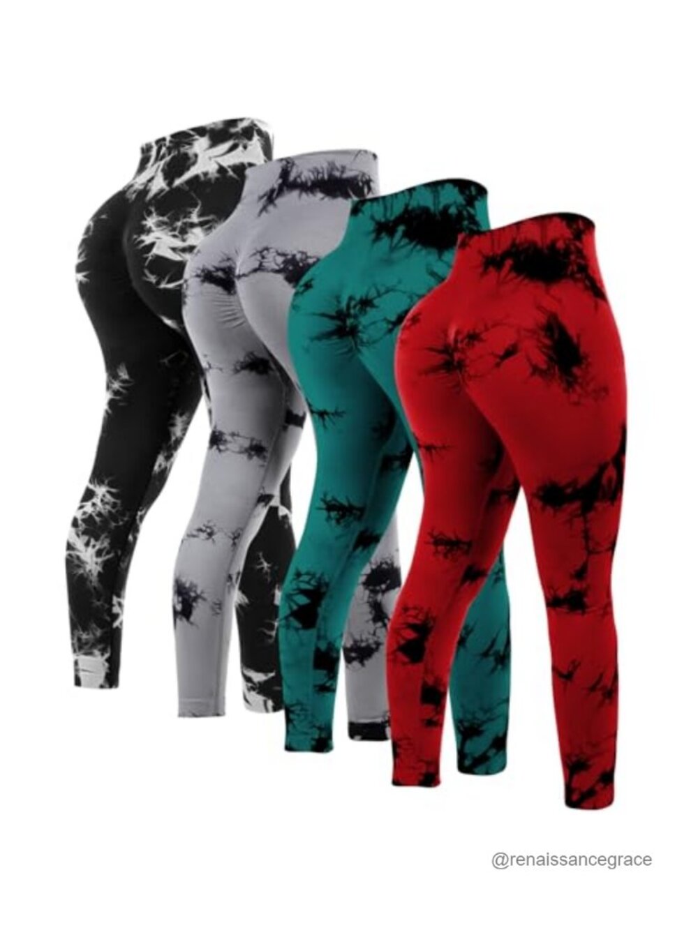 4 Pack High Waisted Tie Dye Leggings Women Yoga Pants Nylon Elastane